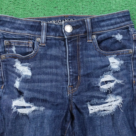 AMERICAN EAGLE NEXT LEVEL STRETCH X HI-RISE SHORTIE CUT OFF DENIM JEAN SHORTS 4 - Picture 2 of 8